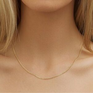 18K Gold Plated 2mm Cuban Link Chain Necklace Slim Curb Chain Dainty Unisex